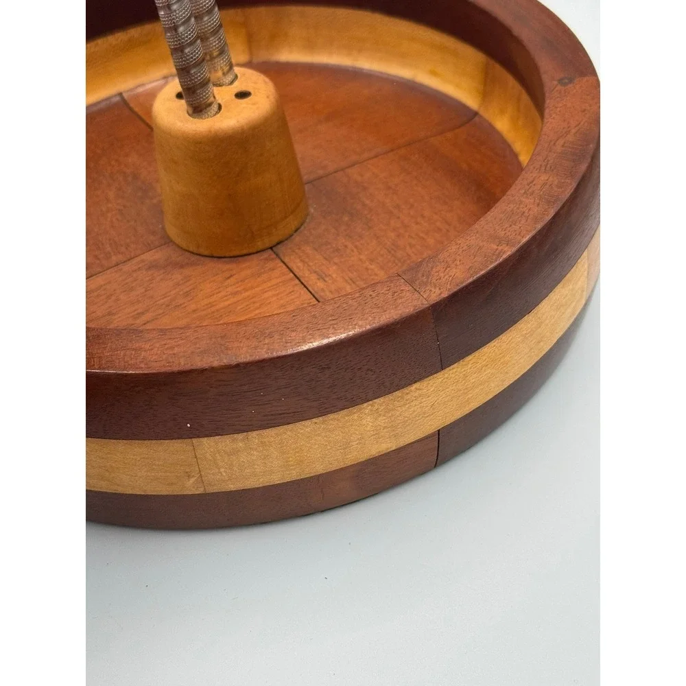 Vintage Two Tone Wood Nut Bowl with Center‎ Nutcracker Holder Mid Century Modern
